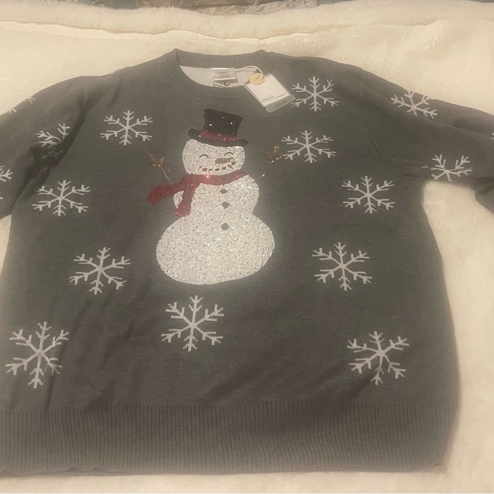 Festive Snowman Gray Sweater
